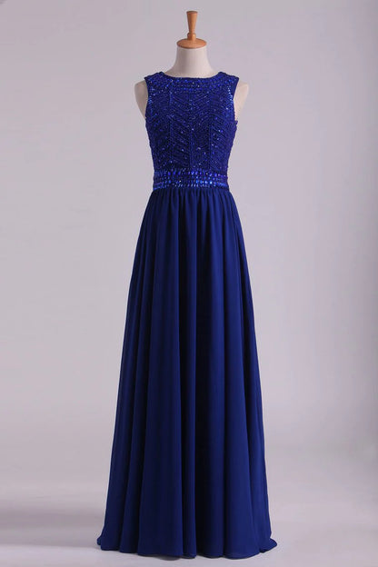 Party Dresses Scoop A Line Chiffon With Beading Floor Length