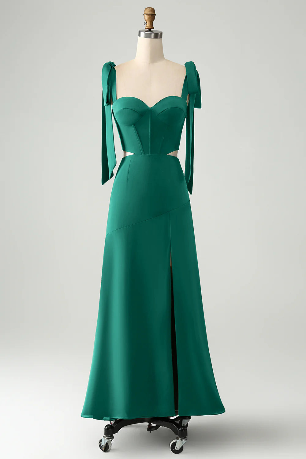 Olive A Line Spaghetti Straps Floor Length Wedding Guest Dress with Slit