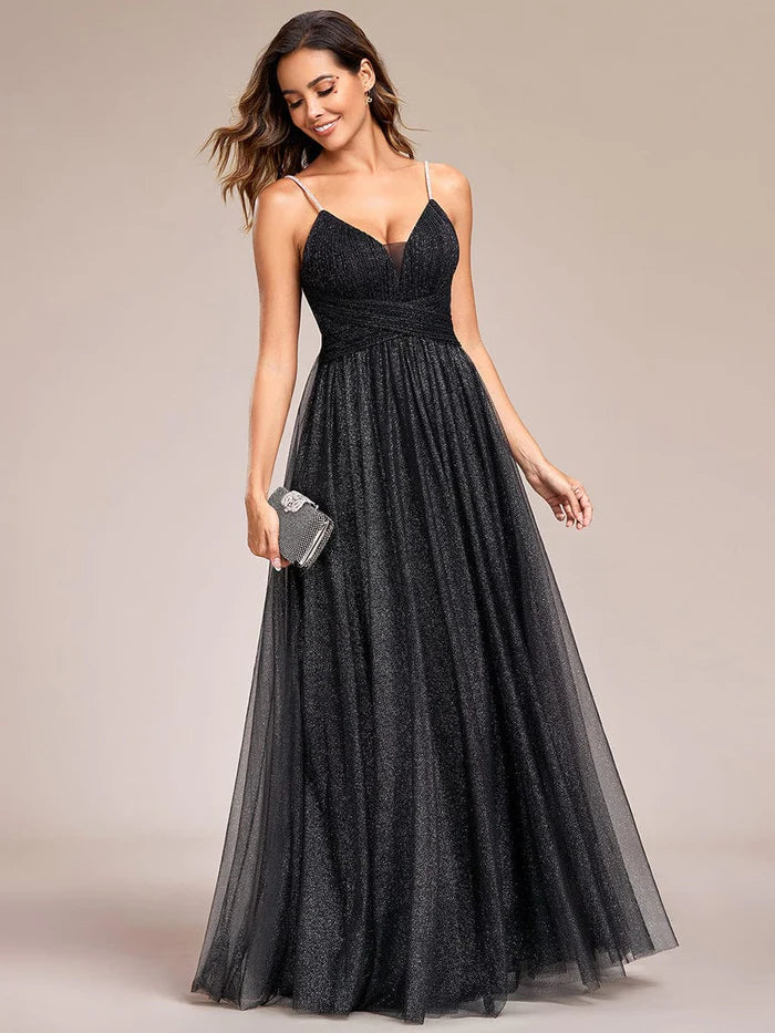 Glittering Sleeveless Spaghetti Straps V-Neck Open Back Evening Dress/Prom Dresses