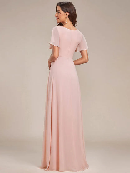 Ruffles Sleeve High Slit with Louts Leaf Chiffon Evening Dress/Prom Dresses