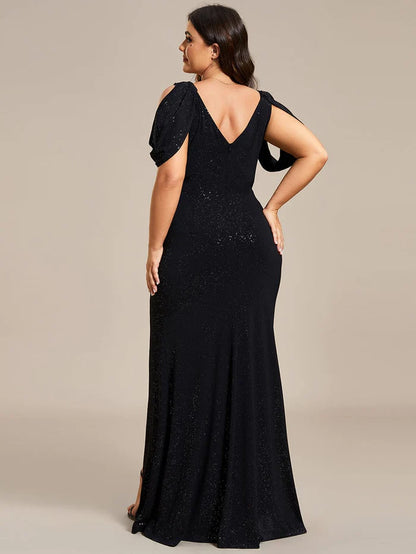 Cold Shoulder Puff Sleeve Shiny Belt Backless Glitter Evening Dress/Prom Dresses