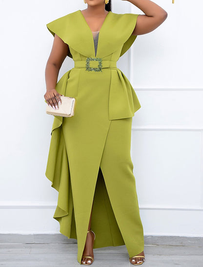 Women's Plus Size Curve Party Dress Solid Color V Neck Short Sleeve Spring Summer Prom Dress Maxi long Dress Party Dress