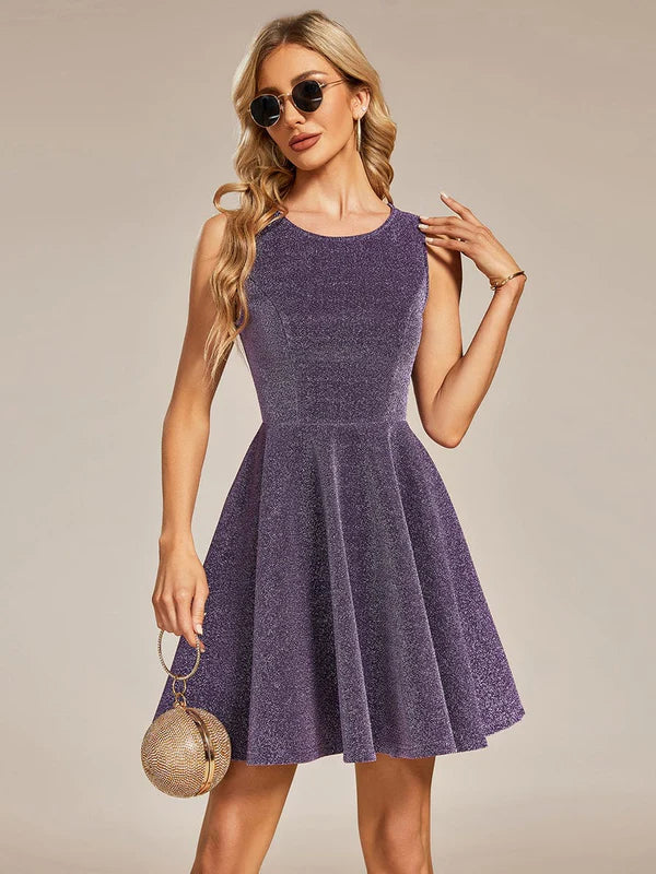 Glitter Round Neckline Sleeveless Short Homecoming Dress