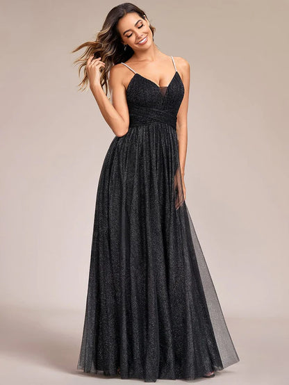 Glittering Sleeveless Spaghetti Straps V-Neck Open Back Evening Dress/Prom Dresses