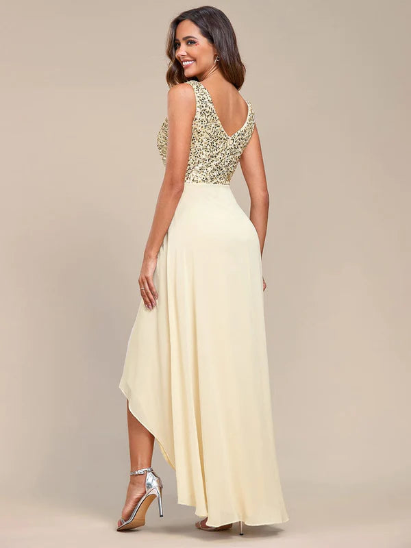 Sexy High-Low Maxi Chiffon Evening Dresses with Sequin