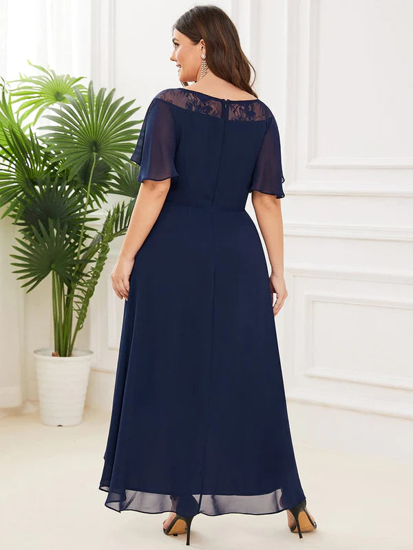 Plus Size Boat Neck Formal Dress with Sleeves