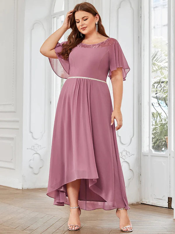 Plus Size Boat Neck Formal Dress with Sleeves