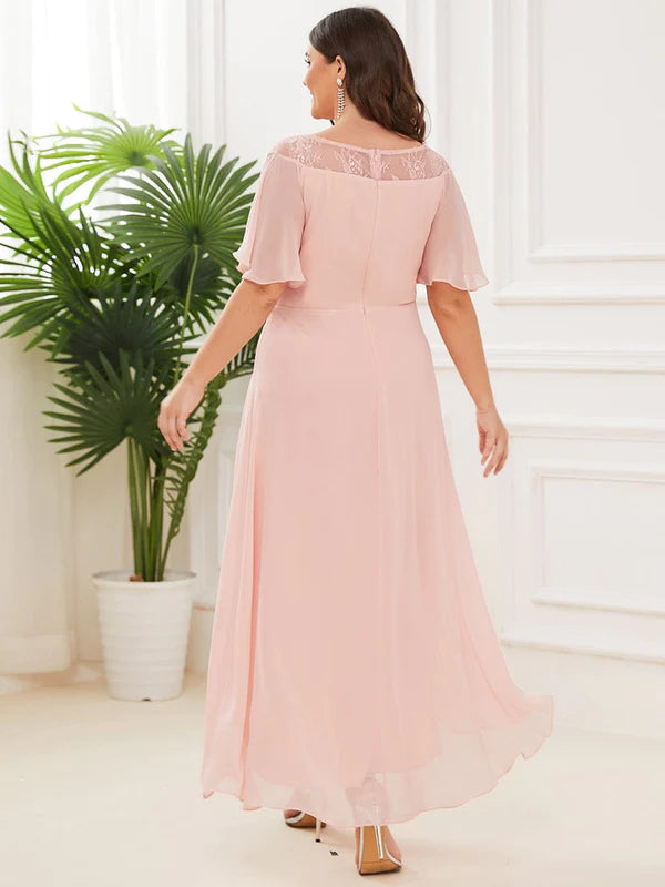 Plus Size Boat Neck Formal Dress with Sleeves