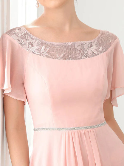 Chiffon Ruffle Sleeves Asymmetrical Hem Mother of the Bride Dress