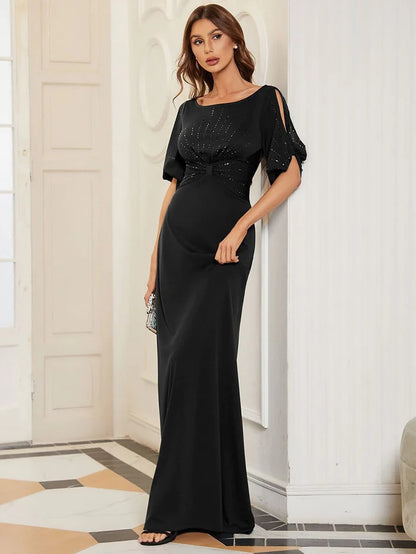 Trendy Round Neck Bodycon Wedding Guest Dress with Sleeves/Prom Dresses