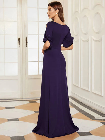 Trendy Round Neck Bodycon Wedding Guest Dress with Sleeves/Prom Dresses