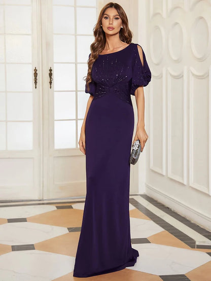 Trendy Round Neck Bodycon Wedding Guest Dress with Sleeves/Prom Dresses