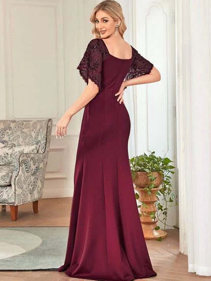 Sexy V Neck Maxi Bodycon Evening Dress with Flare Sleeves