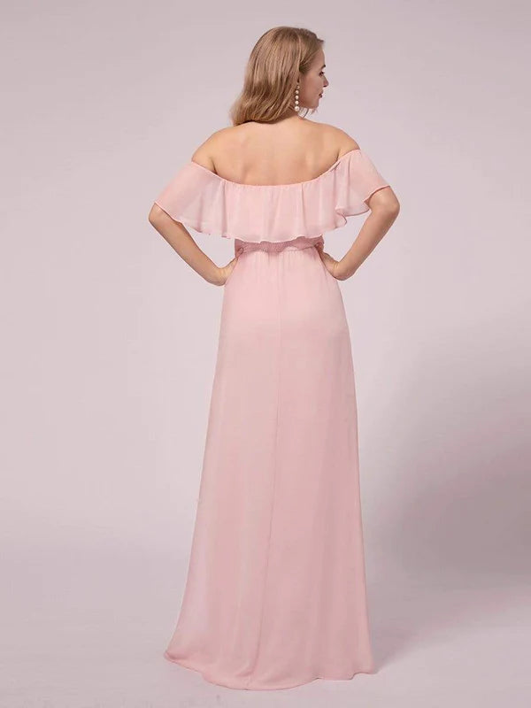 Maxi Chiffon Off the Shoulder Ruffled Maternity Evening Dress