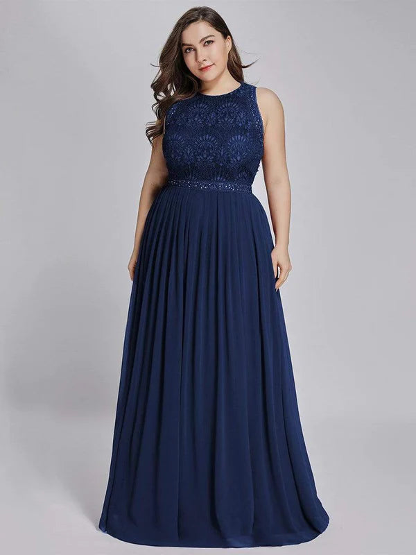 Plus Size Sleeveless Maxi Long A Line Lace Formal Evening Dresses