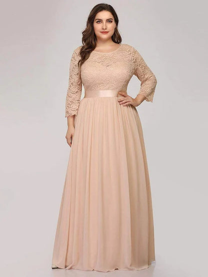 Simple Plus Size Lace Evening Dress with Half Sleeves