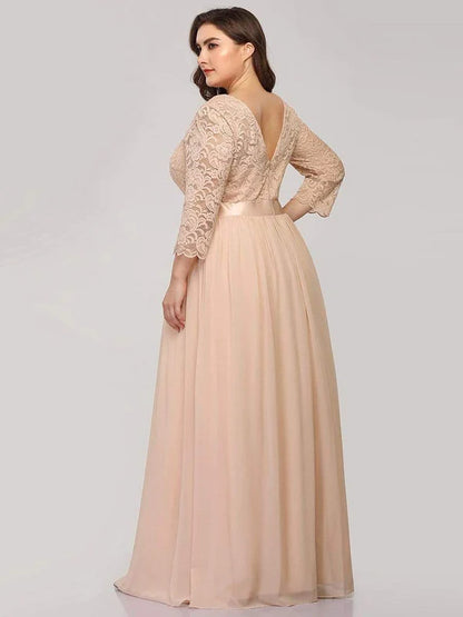 Simple Plus Size Lace Evening Dress with Half Sleeves