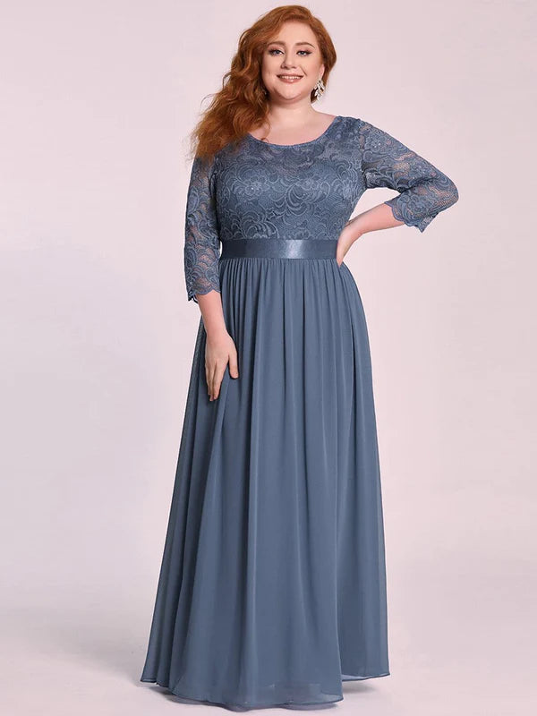 Simple Plus Size Lace Evening Dress with Half Sleeves