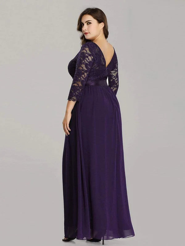 Simple Plus Size Lace Evening Dress with Half Sleeves