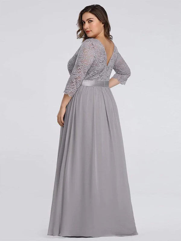 Simple Plus Size Lace Evening Dress with Half Sleeves