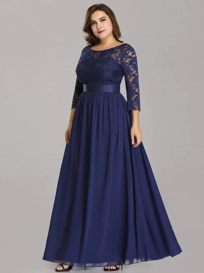 Simple Plus Size Lace Evening Dress with Half Sleeves