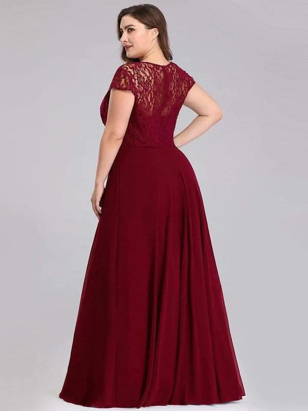 Plus Size Cap Sleeve Maxi Evening Dress for Wedding Guest