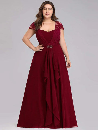 Plus Size Cap Sleeve Maxi Evening Dress for Wedding Guest