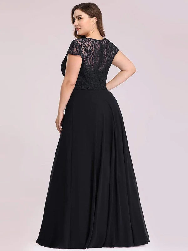 Plus Size Cap Sleeve Maxi Evening Dress for Wedding Guest