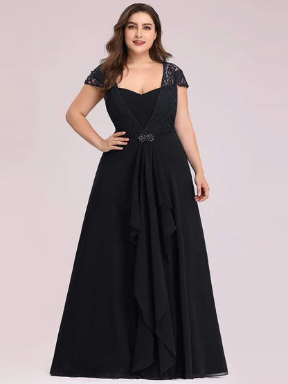 Plus Size Cap Sleeve Maxi Evening Dress for Wedding Guest