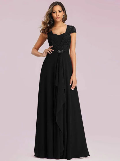 Sweetheart Floral Lace Cap Sleeve Wedding Guest Dress