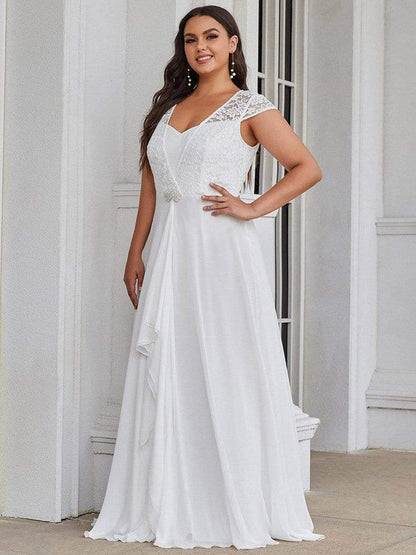 Plus Size Cap Sleeve Maxi Evening Dress for Wedding Guest