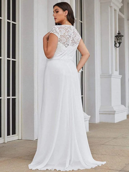 Plus Size Cap Sleeve Maxi Evening Dress for Wedding Guest