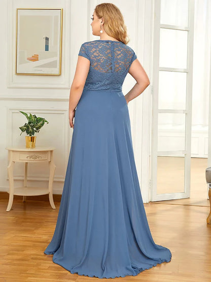 Plus Size Cap Sleeve Maxi Evening Dress for Wedding Guest