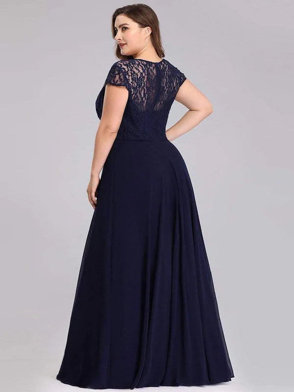 Plus Size Cap Sleeve Maxi Evening Dress for Wedding Guest