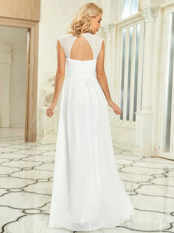 V-Neck Sleeveless Beaded Belt Chiffon A-Line Evening Dress