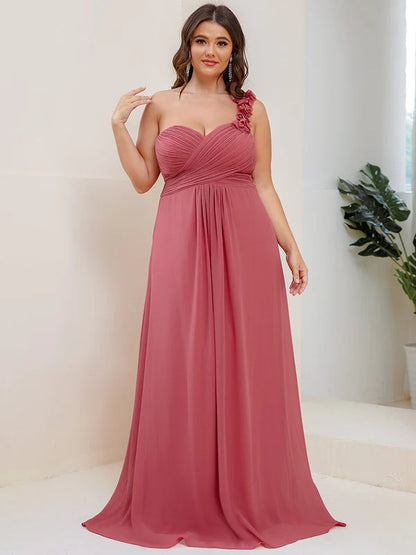 Plus Size One Shoulder Long Chiffon Bridesmaid Dress