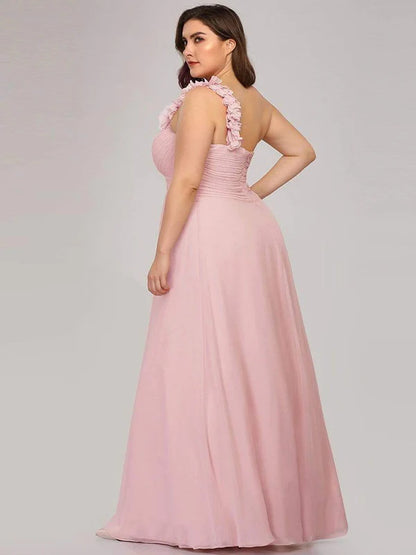 Plus Size One Shoulder Long Chiffon Bridesmaid Dress