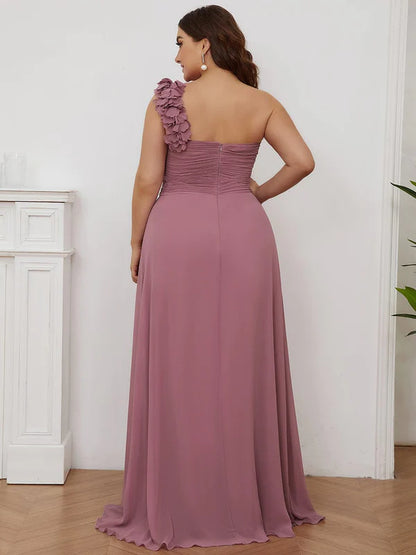 Plus Size One Shoulder Long Chiffon Bridesmaid Dress