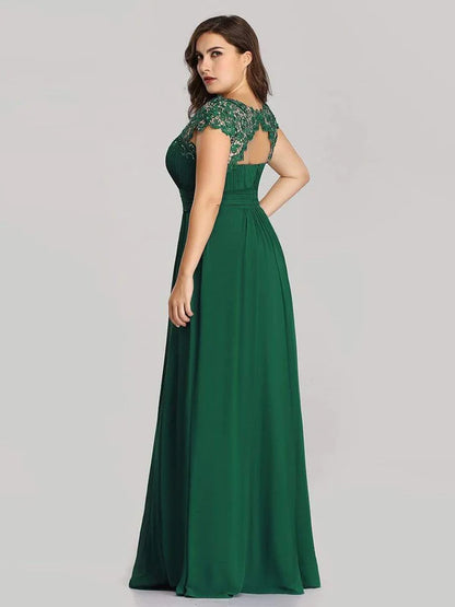 Plus Size Maxi Long Formal Lace Cap Sleeve Evening Dress