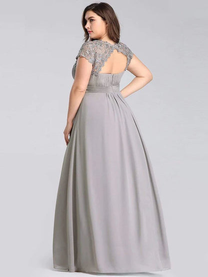 Plus Size Maxi Long Formal Lace Cap Sleeve Evening Dress