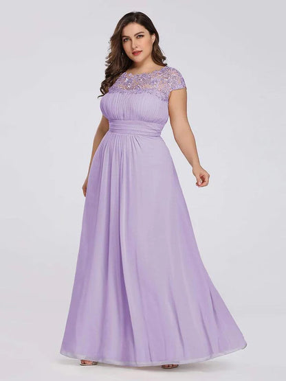 Plus Size Maxi Long Formal Lace Cap Sleeve Evening Dress