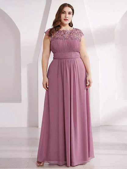 Plus Size Maxi Long Formal Lace Cap Sleeve Evening Dress