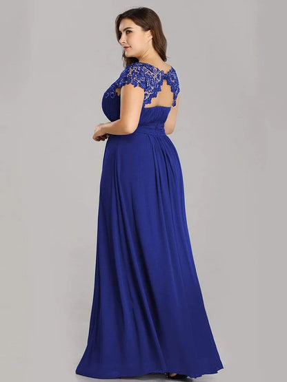 Plus Size Maxi Long Formal Lace Cap Sleeve Evening Dress