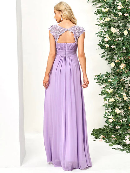 Classic Maxi Long Lace Cap Sleeve Bridesmaid Dress