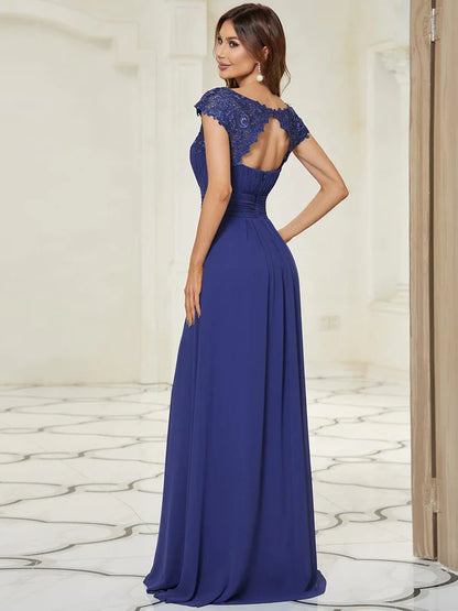 Classic Maxi Long Lace Cap Sleeve Bridesmaid Dress