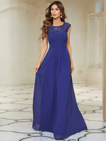 Classic Maxi Long Lace Cap Sleeve Bridesmaid Dress