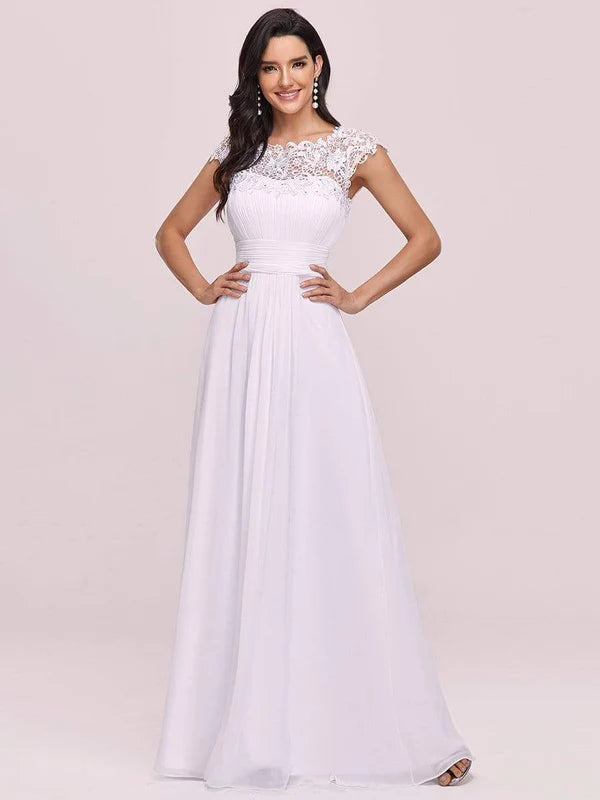 Classic Maxi Long Lace Cap Sleeve Bridesmaid Dress