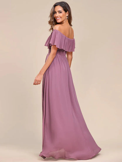 Elegant Chiffon High-Low Off The Shoulder Bridesmaid Dress