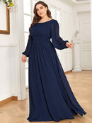 Plus Size See-Through Puff Sleeve Chiffon Mother Dress