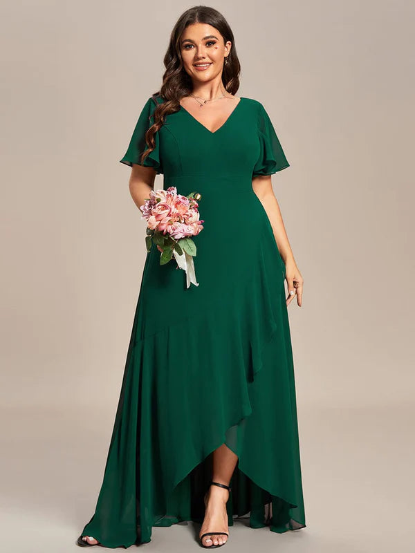 Plus Size Elegant Lotus Sleeves Chiffon Bridesmaid Dress